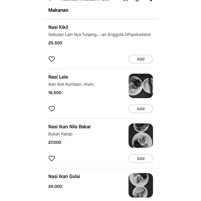 6 Gambar Nyeleneh di Daftar Menu Aplikasi Ojek Online Ini Bikin Salah Fokus