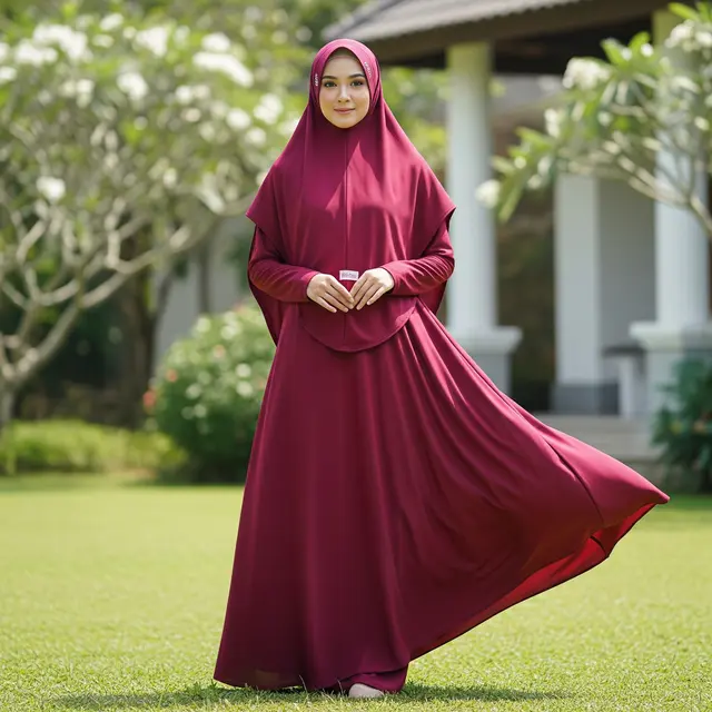 9 Model Gamis Syari Bahan Wolfis yang Adem dan Praktis, Pilihan Muslimah