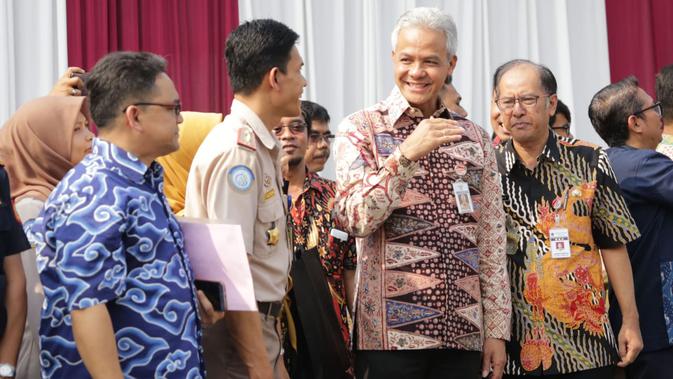 Gubernur Jawa Tengah Ganjar Pranowo saat kegiatan Ekspor Raya Hasil Perikanan Tahun 2019 di Semarang, Jumat (22/11).