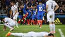 Pemain Prancis merayakan kemenangan atas Albania pada laga Grup A Piala Eropa 2016 di Stade Velodrome, Marseille, Kamis (16/6/2016) dini hari WIB. (AFP/Bertrand Langlois)
