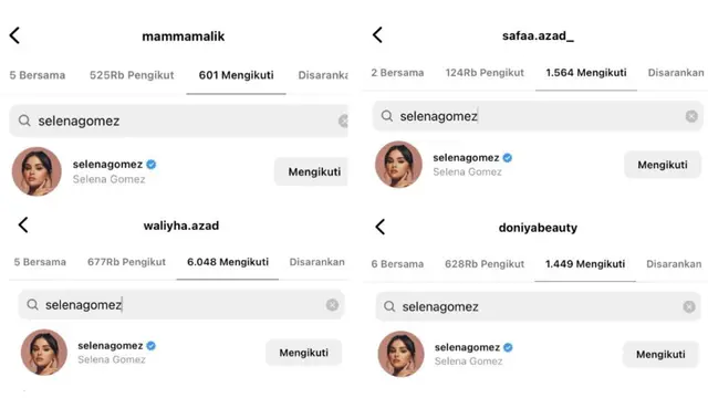 Tangkap layar yang menunjukkan saudara dan ibunda Zayn kompak follow Instagram Selena.