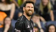Ekspresi Lionel Messi usai mencetak gol ke gawang Nashville SC, Minggu (19/10/2025) (AP Photo/John Amis)