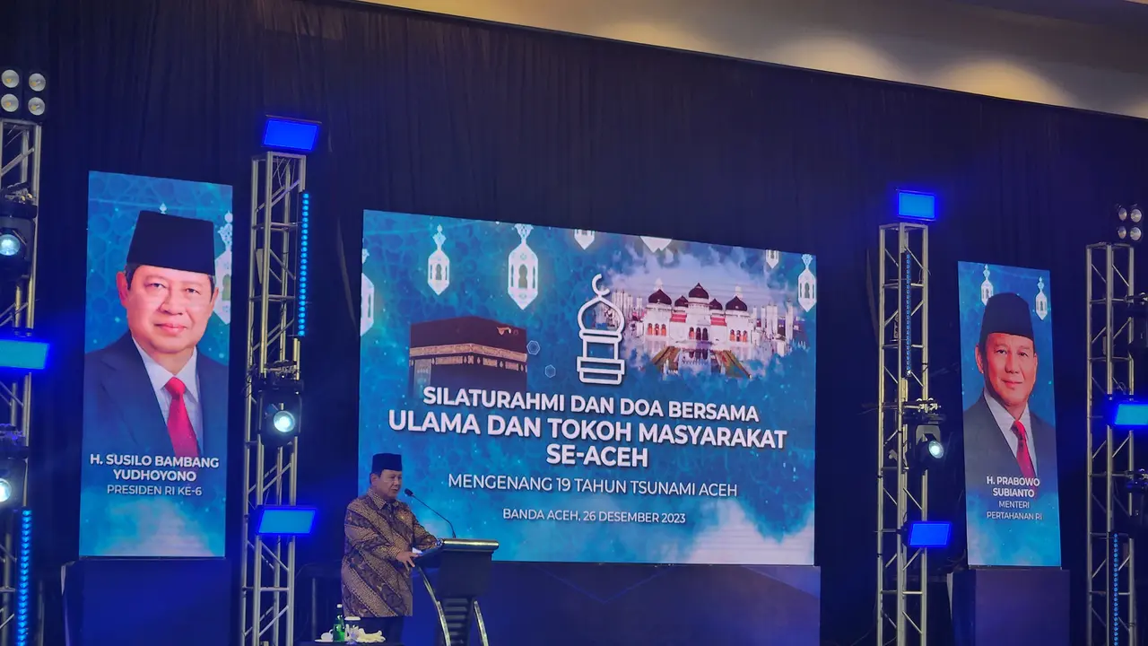Calon presiden (Capres) nomor urut dua, Prabowo Subianto di Hotel Hermes, Banda Aceh, Selasa (26/12/2023).