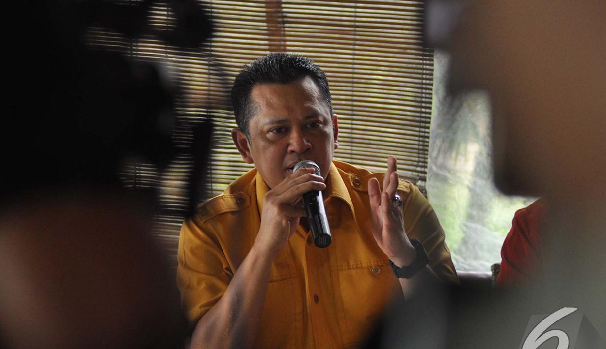 Bambang Soesatyo saat jumpa pers terkait Munas Tandingan di Ancol, Jakarta, Minggu (7/12/2014). (Liputan6.com/Miftahul Hayat)