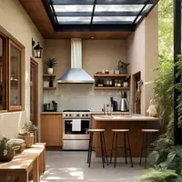 Desain Dapur Semi Outdoor dengan Atap Transparan (Sumber Gambar: Meta AI)