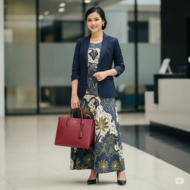 Model Long Dress Batik Kombinasi Modern 2025 (Image by Gemini)