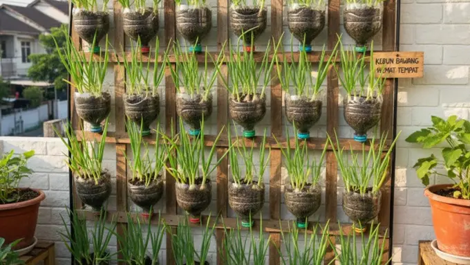 Kebun Daun Bawang dari Botol Plastik Bekas (Image by Gemini AI)