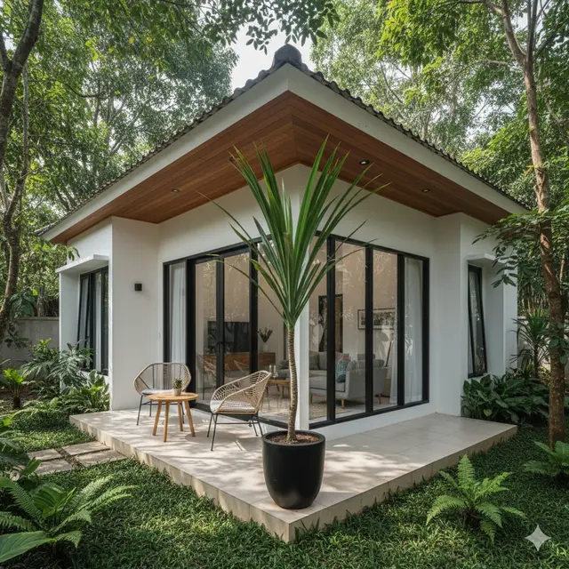 8 Model Rumah Kecil Tapi Luas dengan Tanaman Daun Panjang di Sudut Rumah, Asri dan Nyaman untuk Hunian Modern