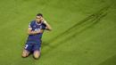 Bermain di Parc des Princes, PSG langsung tampil menekan. Alhasil Laga baru berjalan sembilan menit, Kylian Mbappe berhasil membawa PSG unggul setelah mencetak gol dengan tembakan kaki kanan. (AP /Christophe Ena)