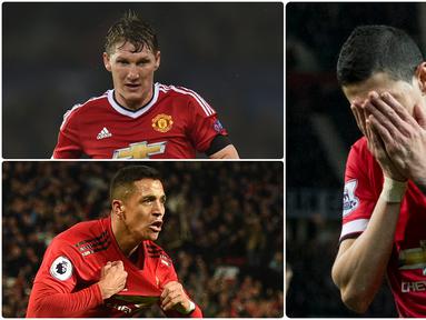 Klub raksasa Manchester United merupakan salah satu klub tujuan para pemain bintang. Namun, tak semua pemain yang datang ke Manchester United memiliki takdir cerah beberapa justru harus meredup. Berikut pemain bintang yang meredup saat berseragam Manchester United. (kolase foto AFP)