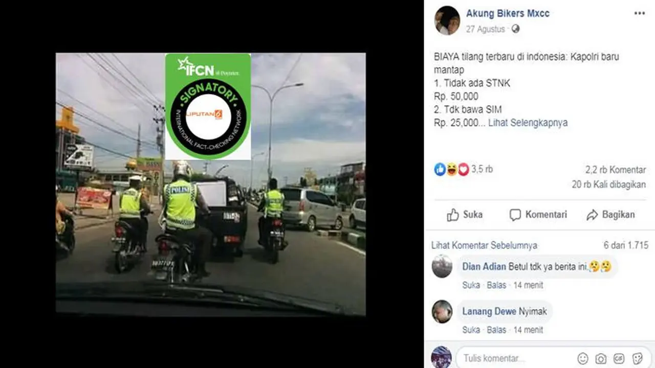 [Cek Fakta] Gambar Tangkapan Layar Daftar Biaya Tilang