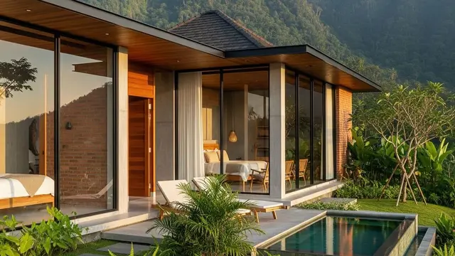 Desain Rumah Kecil Tapi Mewah Ala Villa dengan Taman Depan