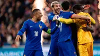 Selebrasi pemain Timnas Prancis&nbsp;saat laga leg kedua perempat final UEFA Nations League melawan Kroasia di Stade de France, Senin dini hari WIB (24-3-2025). (Bola.com/ X @FrenchTeam)