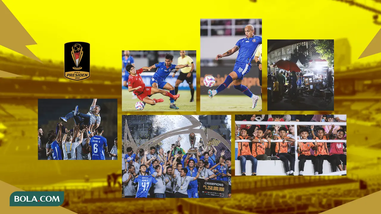 Kolase - Piala Presiden 2024: Arema juara, papan hadiah tunai, duel arema vs borneo fc, suporter cilik di manahan, umkm di stadion