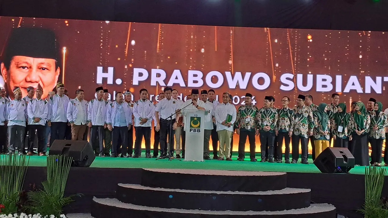 Partai Bulan Bintang (PBB) resmi mendeklarasikan dukungan terhadap Prabowo Subianto sebagai bakal calon presiden (Capres) 2024 di ICE BSD, Tangerang, Minggu (30/7/2023).