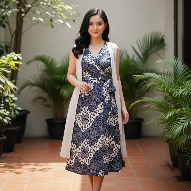 9 Model Dress Batik Lilit Kombinasi Outer Polos Simple Elegan untuk Arisan