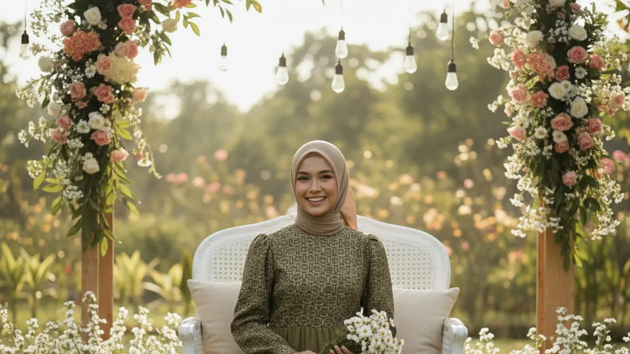 Model Gamis Batik Kombinasi Polos Warna Olive Cocok untuk Lamaran Sederhana. Gemini