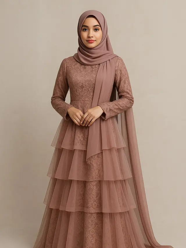 Model Gamis Brokat Panjang (image by ChatGPT)