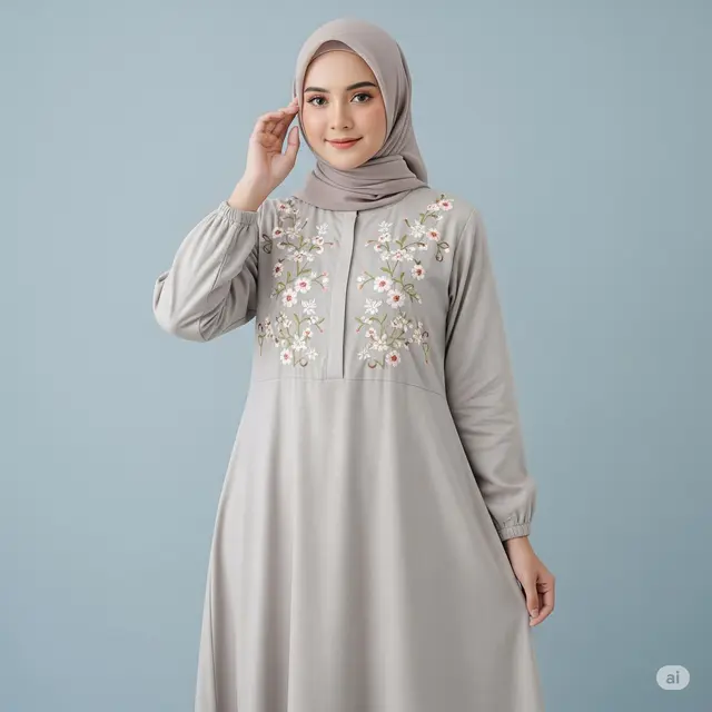 Gamis Linen Cotton Bordir Bunga Sofia Dress