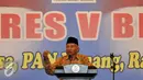 Ketua Dewan Pertimbangan PAN, Amien Rais memberikan pidato politiknya saat  menghadiri acara Pembukaan Kongres BM PAN di Jakarta, Sabtu, (20/8). Acara Kongres ini di buka hari ini dan dilaksanakan hingga 22 Agustus mendatang. (Liputan6.com/Johan Tallo)