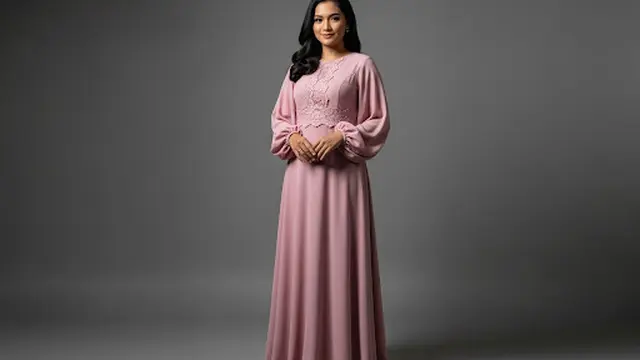 Dress Brokat Kombinasi Polos Soft Pink