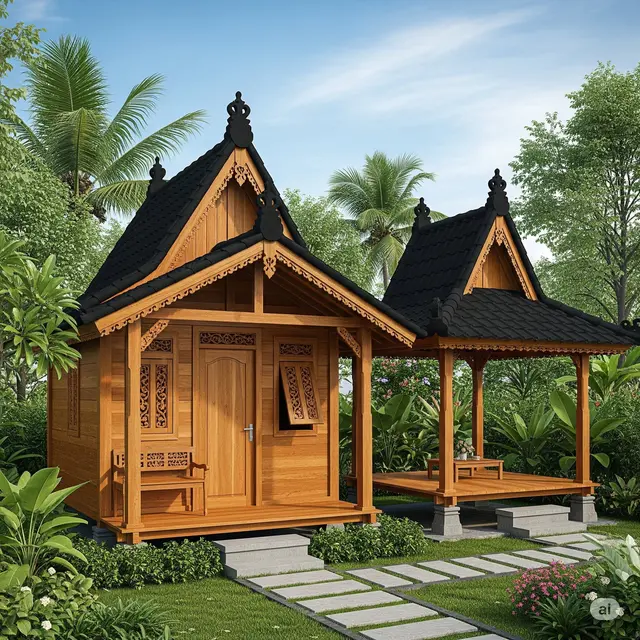 Rumah Kayu 2-in-1 (Rumah Utama + Gazebo)