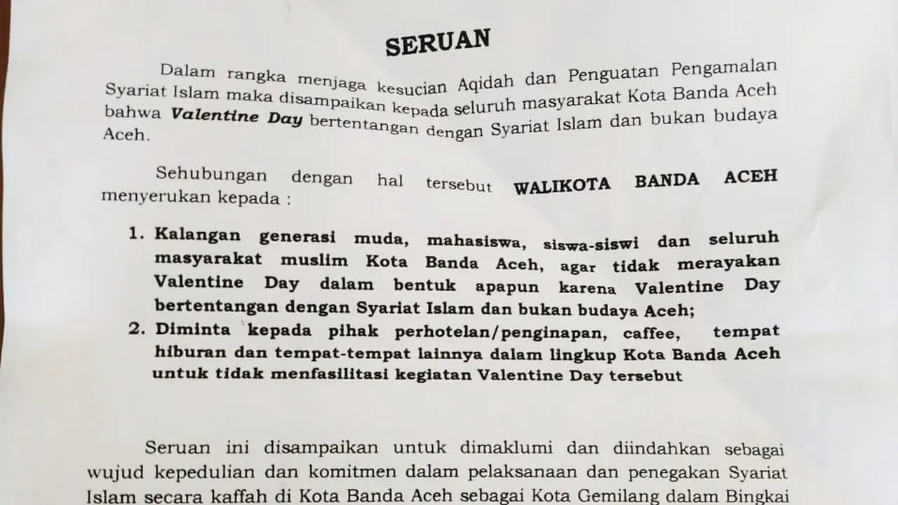 Aceh Larang Valentine's Day