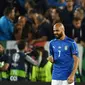 Pemain Italia, Simone Zaza gemas dan kesal saat gagal mencetak gol lewat penalti ke gawang Jerman pada laga perempat final Piala Eropa 2016 di Stadion Matmut Atlantique, Bordeaux, Minggu (3/7/2016) dini hari WIB. (AFP/Patrik Stollarz)