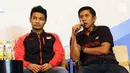 Pelatih tim Indonesia, Nova Widianto (kanan) bersama Berry Angriawan memberi keterangan jelang BCA Indonesia Open 2017 di Jakarta, Senin (22/5). Turnamen digelar 12-18 Juni 2017 di JCC, Jakarta. (Liputan6.com/Helmi Fithriansyah)