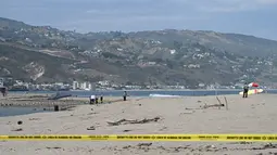 Mayat yang dimasukkan ke dalam drum ditemukan pada 31 Juli 2023 di Pantai Malibu, hotspot mewah California yang dicintai oleh orang kaya dan terkenal, kata polisi. (AFP/Robyn Beck)