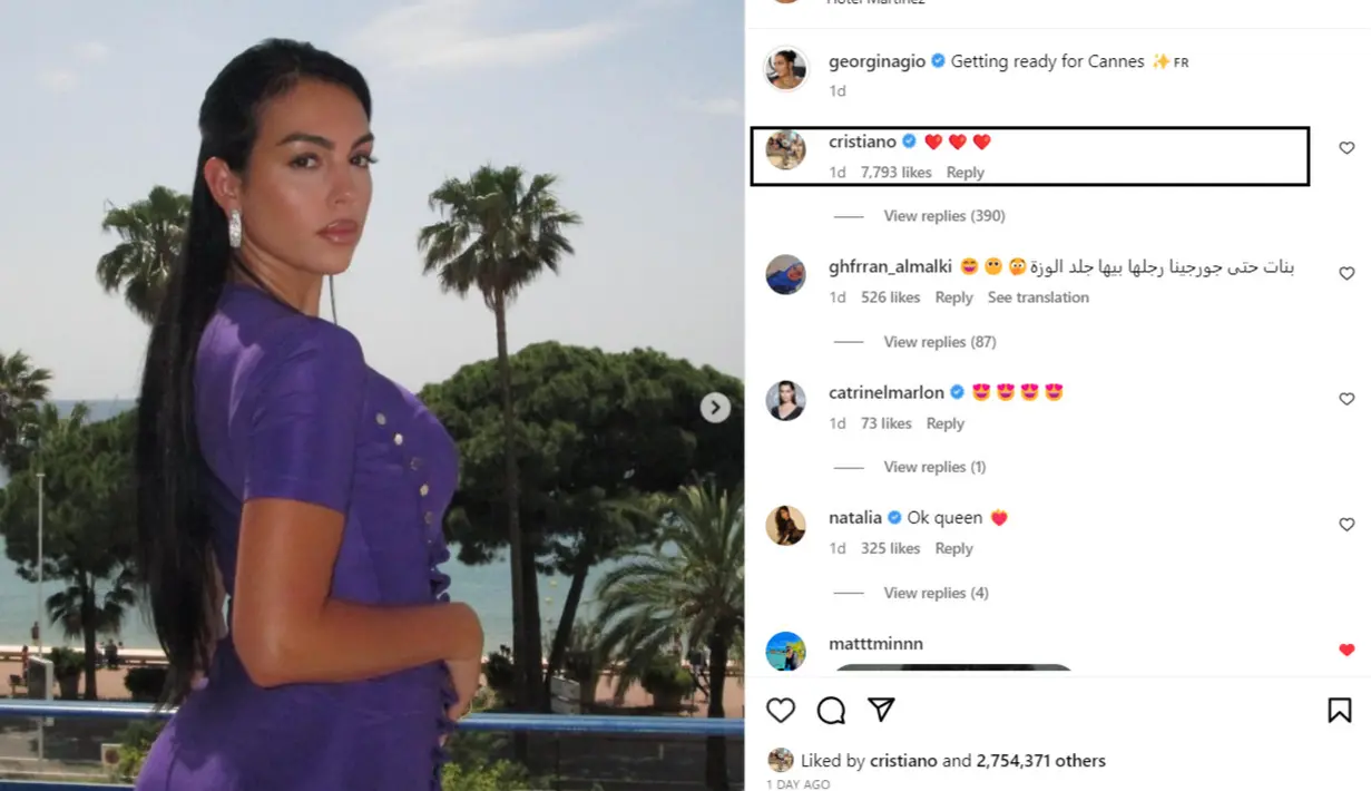 Tampak sang kekasih yang mendukung dari kejauhan, menambahkan komentar dengan emoji hati di postingan tersebut. [Foto: IG/georginagio].