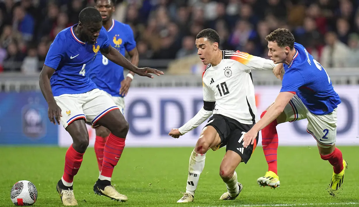 Kai Havertz berhasil menggetarkan gawang Prancis saat babak kedua baru berjalan empat menit atau di menit ke-49. (AP Photo/Laurent Cipriani)