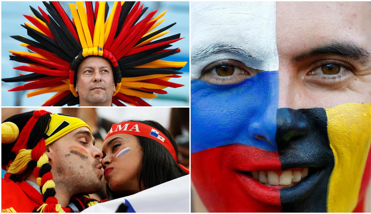Berikut ini gaya unik para suporter saat pertandingan Belgia kontra Panama pada laga Piala Dunia 2018 di Stadion Fisht, Senin (18/6/2018). (Foto-foto Kolase AP)