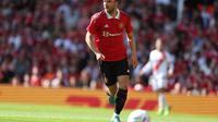 Gelandang Manchester United Christian Eriksen dalam&nbsp;pertandingan sepak bola persahabatan MU melawan&nbsp;Rayo Vallecano di Old Trafford, 31 Juli 2022. (foto: Nigel Roddis / AFP)