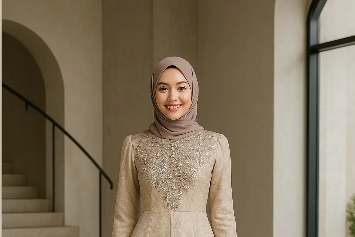 Model Gamis Payet di Dada Simple