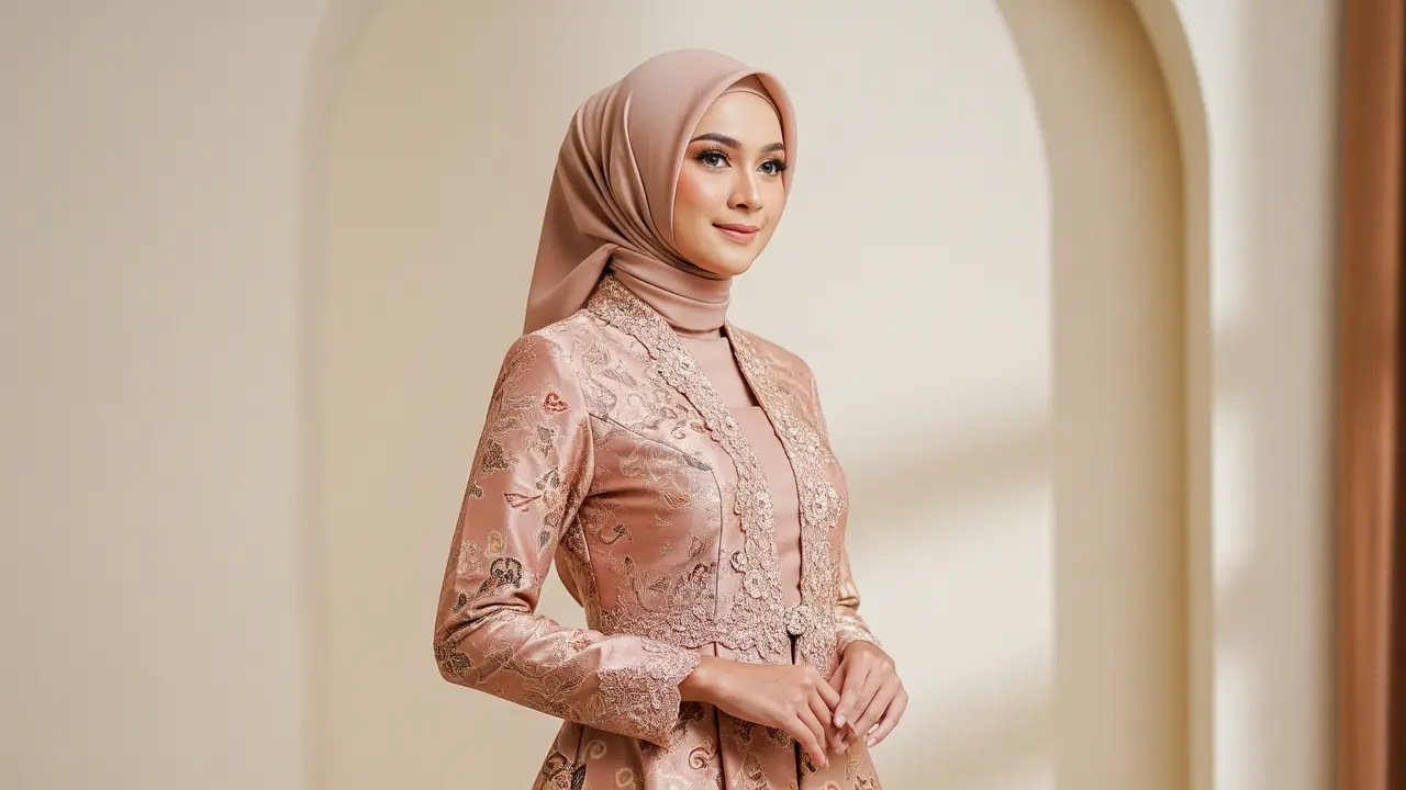 Gamis Batik Brokat Warna Rose Gold Ramadan 2026 (Image by Gemini AI)
