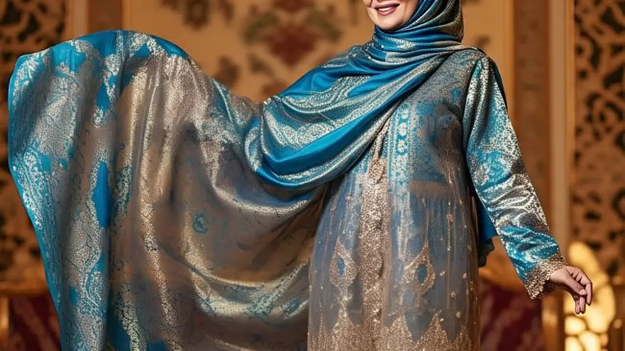 Ilustrasi Gamis Brokat 2025 A-Line untuk Ibu-ibu Usia 50-an (Sumber Gambar: Meta AI)