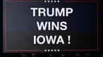 Sebuah tanda yang mengumumkan kemenangan mantan Presiden AS dan bakal calon presiden dari Partai Republik Donald Trump di Iowa ditampilkan di sebuah pesta nonton bareng dalam kaukus calon presiden Partai Republik Iowa 2024 di Des Moines, Iowa, pada tanggal 15 Januari 2024. (Jim WATSON/AFP)