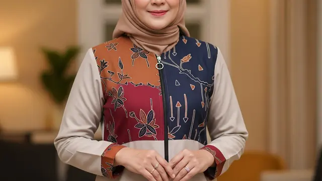 Model Gamis Resleting Depan untuk Wanita 50 Tahun
