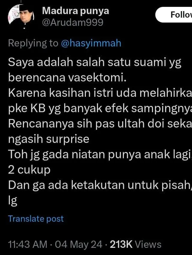 Vasektomi Pria Adalah Prosedur Kontrasepsi Permanen bagi yang Tidak Ingin Punya atau Tambah Anak (X.com/@hasyimmah)