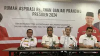 Petinggi PDIP, Partai Perindo, dan PPP menggelar pertemuan di Rumah Aspirasi Relawan Ganjar Pranowo, Menteng, Jakarta Pusat, Kamis (6/7/2023). (Liputan6.com/ Delvira Hutabarat)