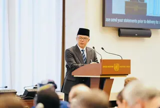 Menteri Luar Negeri Republik Indonesia (Menlu RI) Sugiono saat berpidato dalam High-Level Segment of the Conference on Disarmament di Jenewa, Swiss, pada Senin (23/2/2026). (Dok. Kemlu RI)