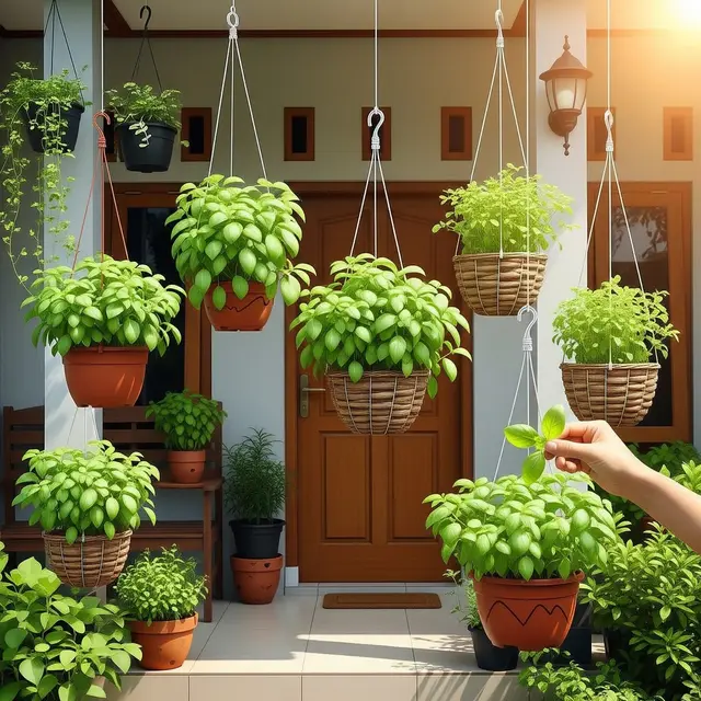 Tanaman Herbal Gantung untuk Rumah Kecil (Image by Gemini AI)