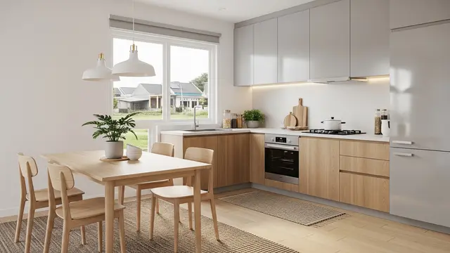 Desain Dapur dan Ruang Makan Menyatu di Rumah Tipe 45