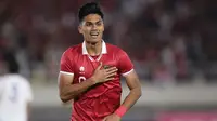 Ekspresi pemain Timnas Indonesia U-23, Ramadhan Sananta, setelah mencetak gol ke gawang Chinese Taipei U-23 dalam pertandingan Grup K Kualifikasi Piala Asia U-23 2024 di Stadion Manahan, Solo, Sabtu (9/9/2023). (Bola.com/Arief Bagus)