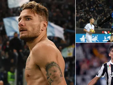 Berikut ini klasemen top scorer Serie A Italia musim 2017/2018 hingga pekan ke-13, Mauro Icardi tempet ketat Ciro Immobile. (Kolase foto-foto dari AFP)