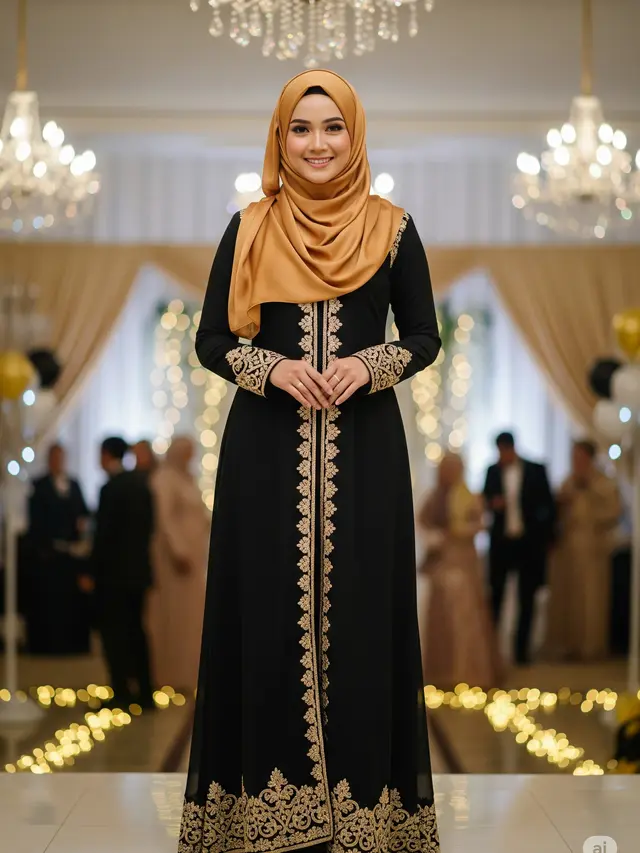 Dress Panjang Elegan Kombinasi Pashmina Muslimah