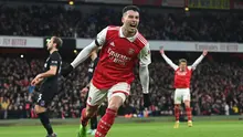 Gabriel Martinelli. Gelandang serang Arsenal, Gabriel Martinelli melakukan selebrasi setelah mencetak gol kedua timnya ke gawang West Ham United dalam laga pekan ke-17 Liga Inggris 2022/2023 di Emirates Stadium (26/12/2022). Hingga kini ia telah mencetak 7 gol dan 2 assist dari total 18 laga di Liga Inggris. Catatan tersebut telah melampaui koleksi golnya pada musim lalu saat ia mencetak 6 gol dari 29 laga di Liga Inggris musim 2021/2022. (AFP/Glyn Kirk)