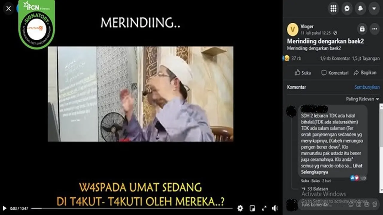 Gambar Tangkapan Layar Video yang Diklaim Virus Corona Covid-19 adalah Fitnah (sumber: Facebook).