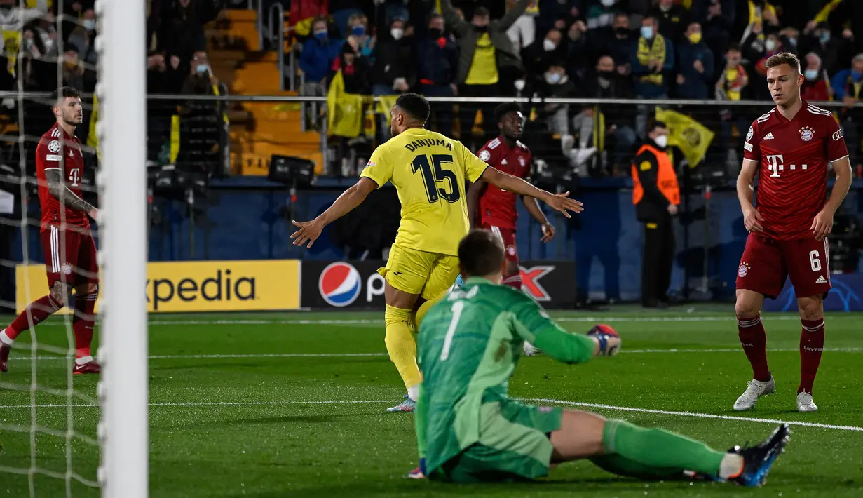 Villarreal. Kekalahan kelima musim 2021/2022 sekaligus yang pertama di Liga Champions musim ini terjadi di leg pertama perempatfinal, 6 April 2022 saat bertandang ke markas Villarreal. Mereka kalah 0-1 berkat gol tunggal Arnaut Danjuma di menit ke-8. (AFP/Pierre-Philippe Marcou)